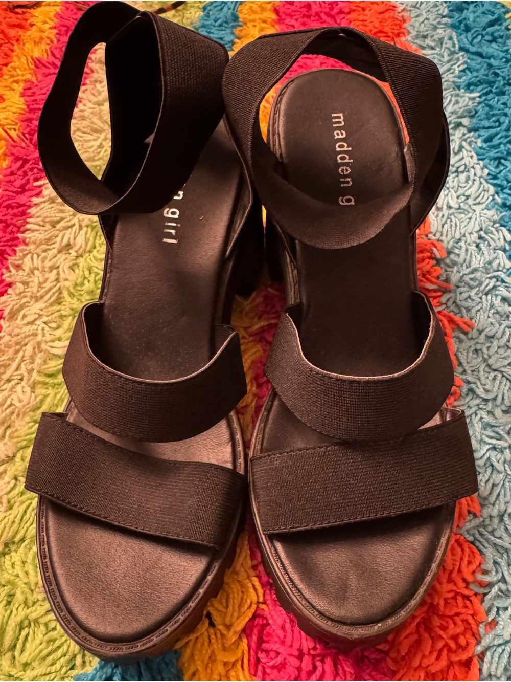Madden Girl Black Elastic Strap Platform Sandals